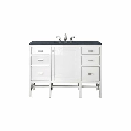 JAMES MARTIN VANITIES Addison 48in Single Vanity, Glossy White w/ 3 CM Charcoal Soapstone Quartz Top E444-V48-GW-3CSP